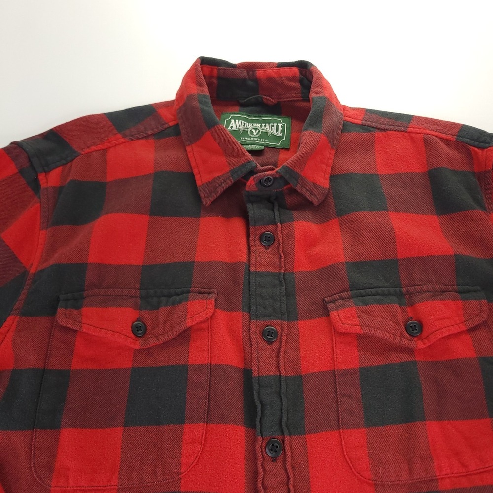 American Eagle Outfitters Shirt Mens Large Red Buffalo Plaid Cotton Button Up - Picture 2 of 9